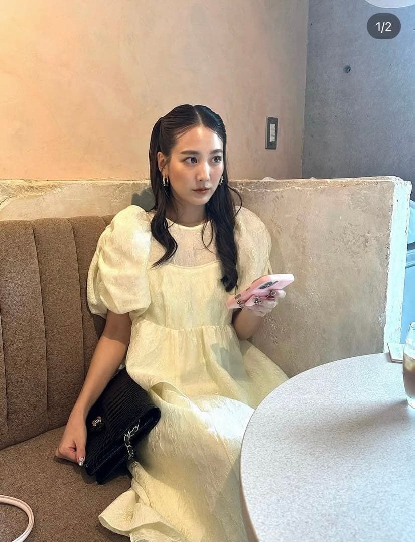 andresed バブルスリーブジャガードドレス