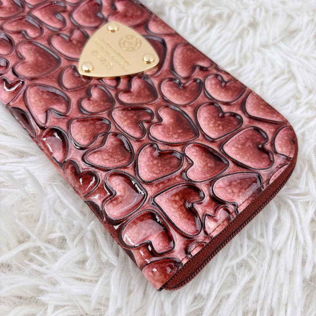 美品✨ATAO アタオ ハート型押しエナメル長財布 ピンク 箱付