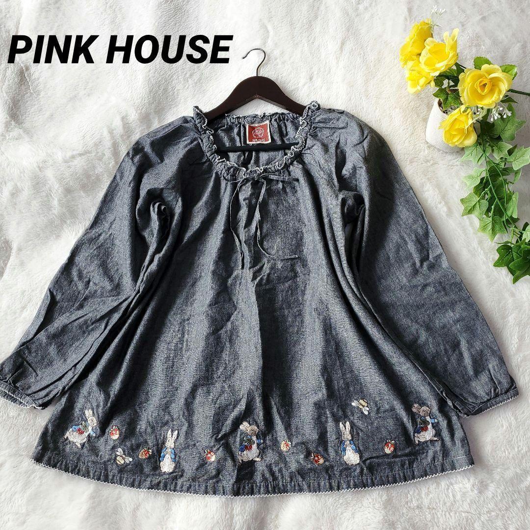 ピンクハウス　ピーターラビット　刺繍　チュニック　デニム系　フリル　リボン