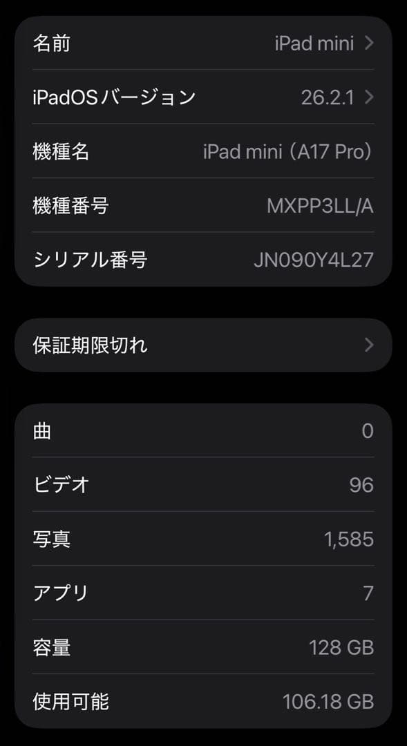 iPad mini A17Pro 128GB cellular 極美品
