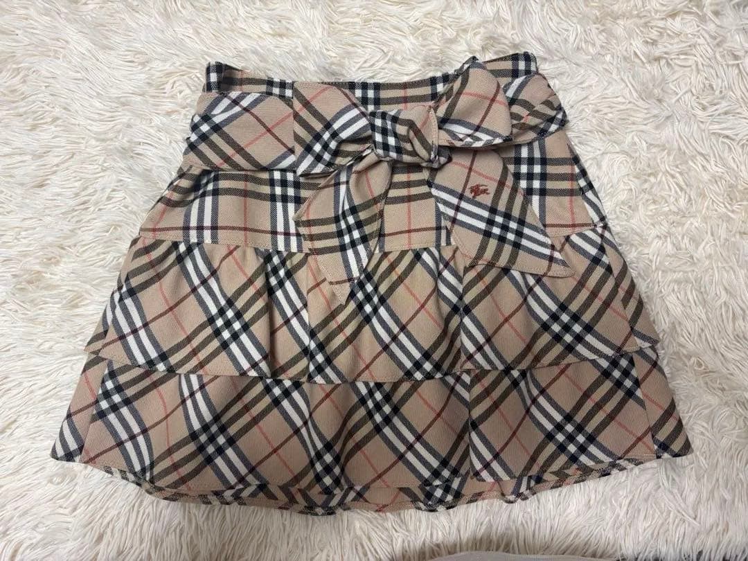 【美品】バーバリーブルーレーベル　フリルミニスカート　リボン　ノバチェック　36