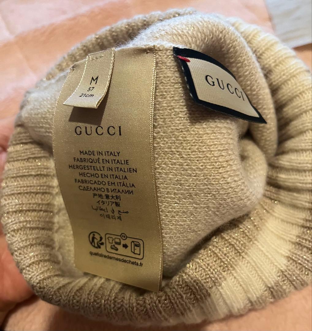 新品タグ付　GUCCI 箱付　ラメ　カシミヤ　ニット帽　M