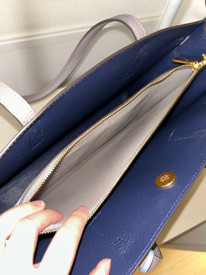 トリーバーチ TORY BURCH ベージュ トートバッグ ネイビー内装