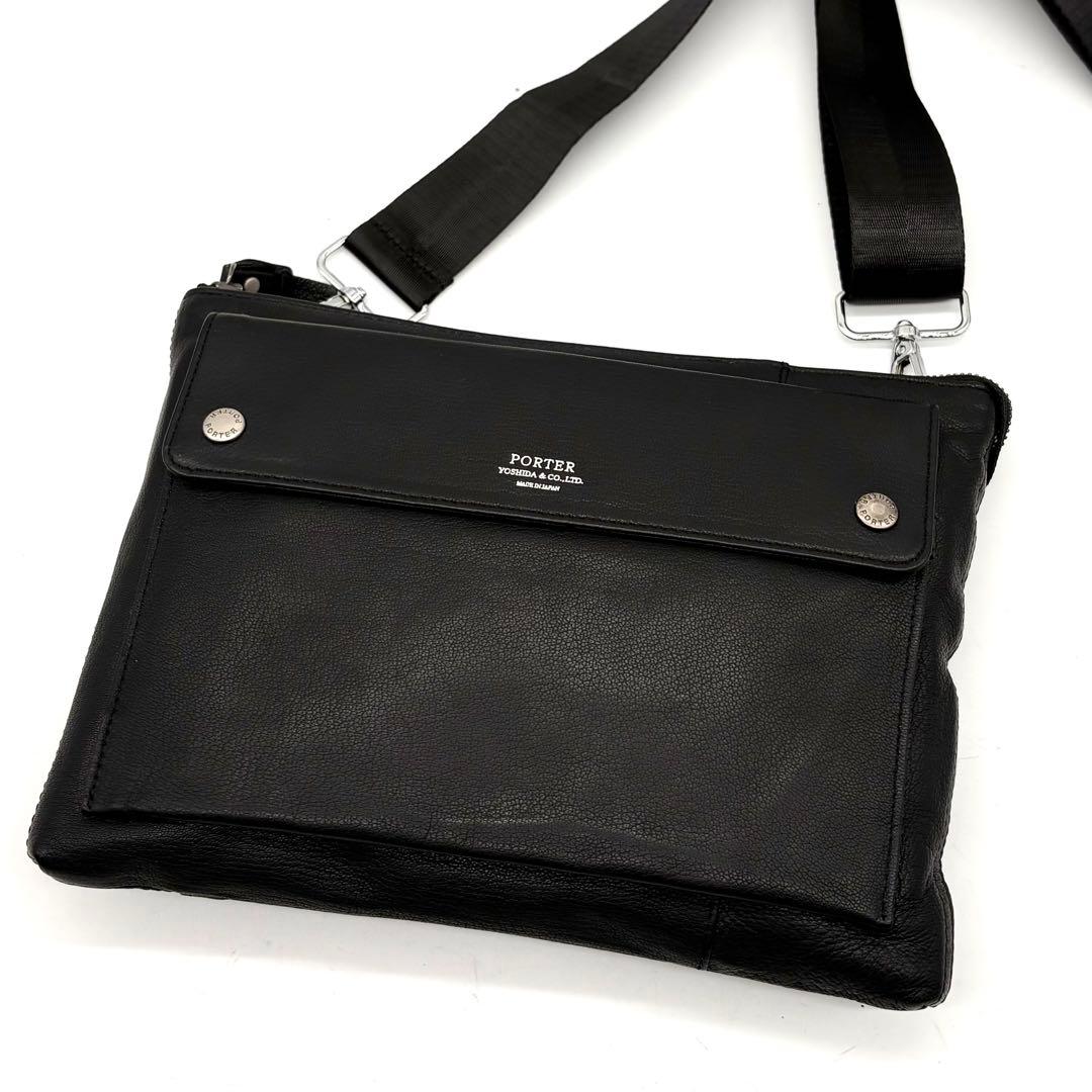 【極美品】ポーター ランブラー ショルダーバッグ レザー 斜め掛け ブラック