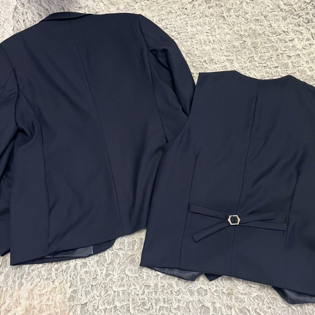 美品【3ピース】紺 ネイビー 3ピース スーツ ジャケット パンツ ベスト XL