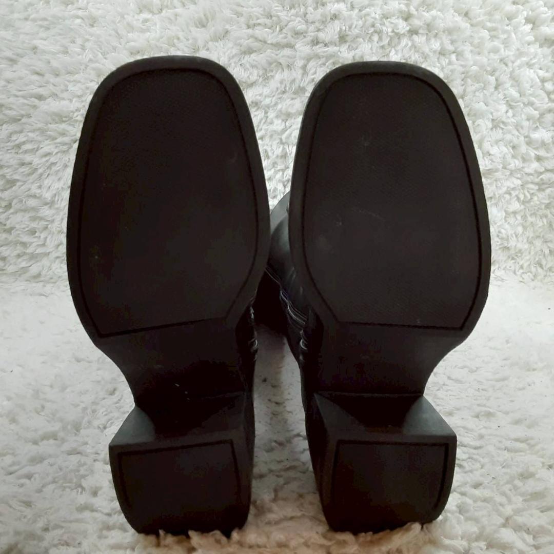 美品 25㎝◎ハーリップトゥ ロングブーツ 黒 先端エナメル 厚底 こじはる
