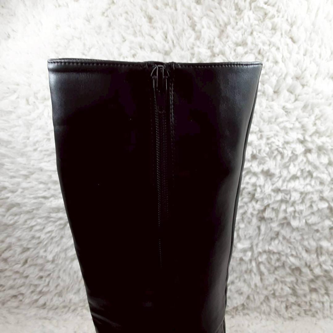 美品 25㎝◎ハーリップトゥ ロングブーツ 黒 先端エナメル 厚底 こじはる
