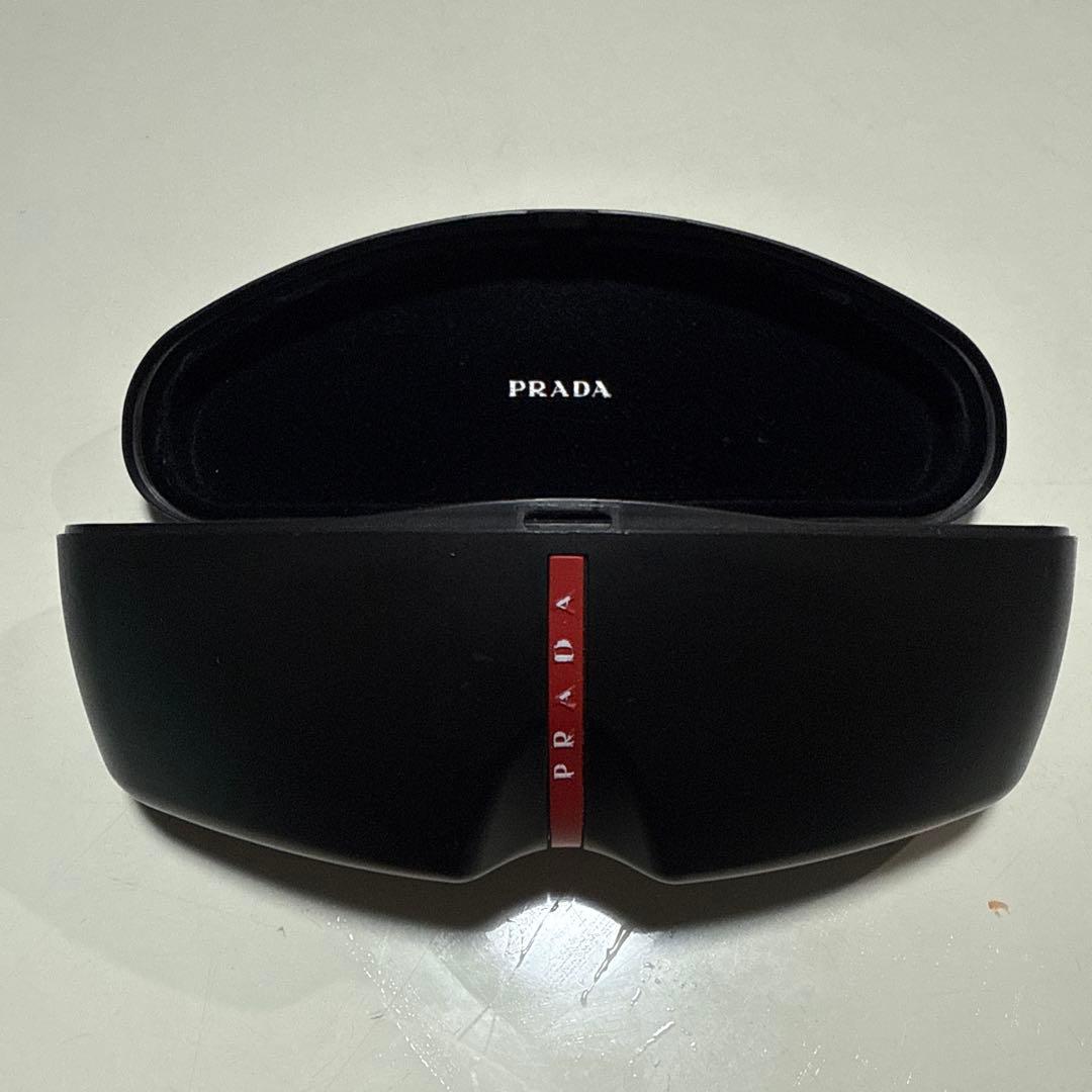 【美品】PRADA プラダ スポーツ サングラス メンズ 黒 × 青 ケース付