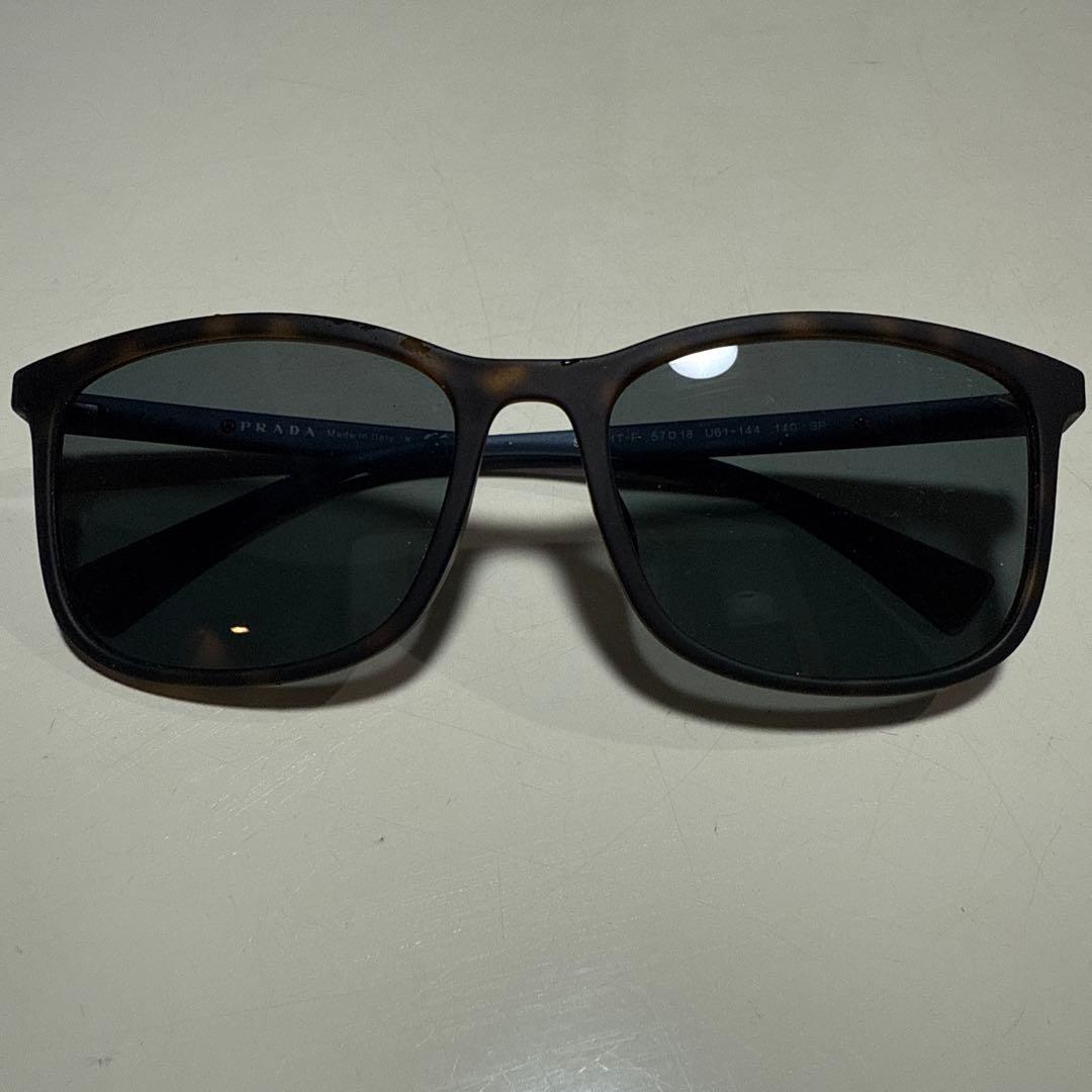 【美品】PRADA プラダ スポーツ サングラス メンズ 黒 × 青 ケース付