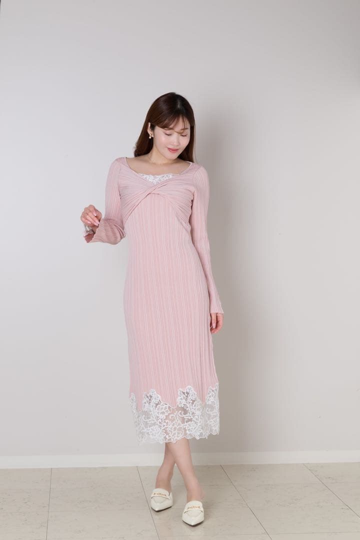 ワンピース herlipto Lilou Lace Hem Knit Dress