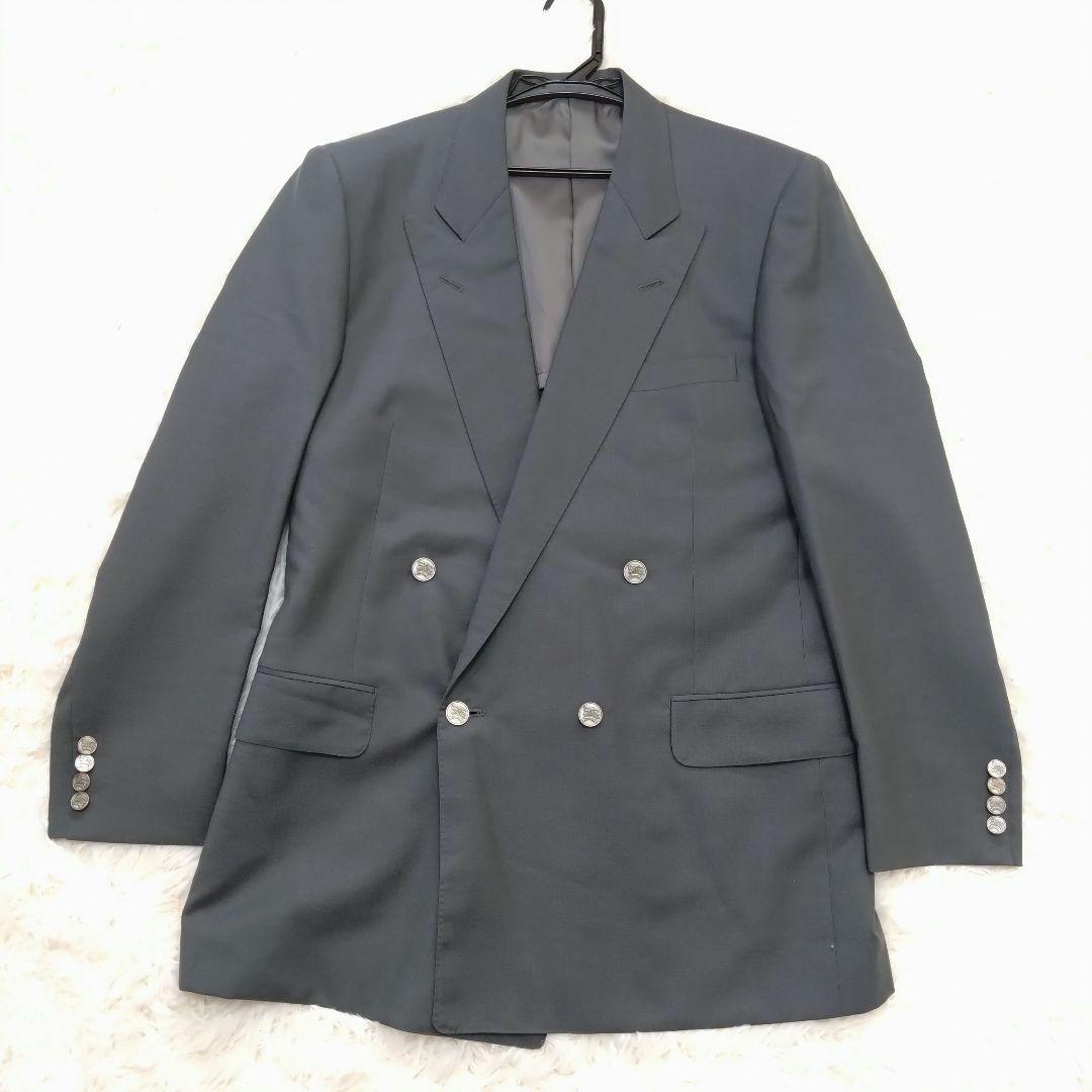 バーバリー ダブルスーツ セットアップ メタルボタン ウール モヘア グレー L