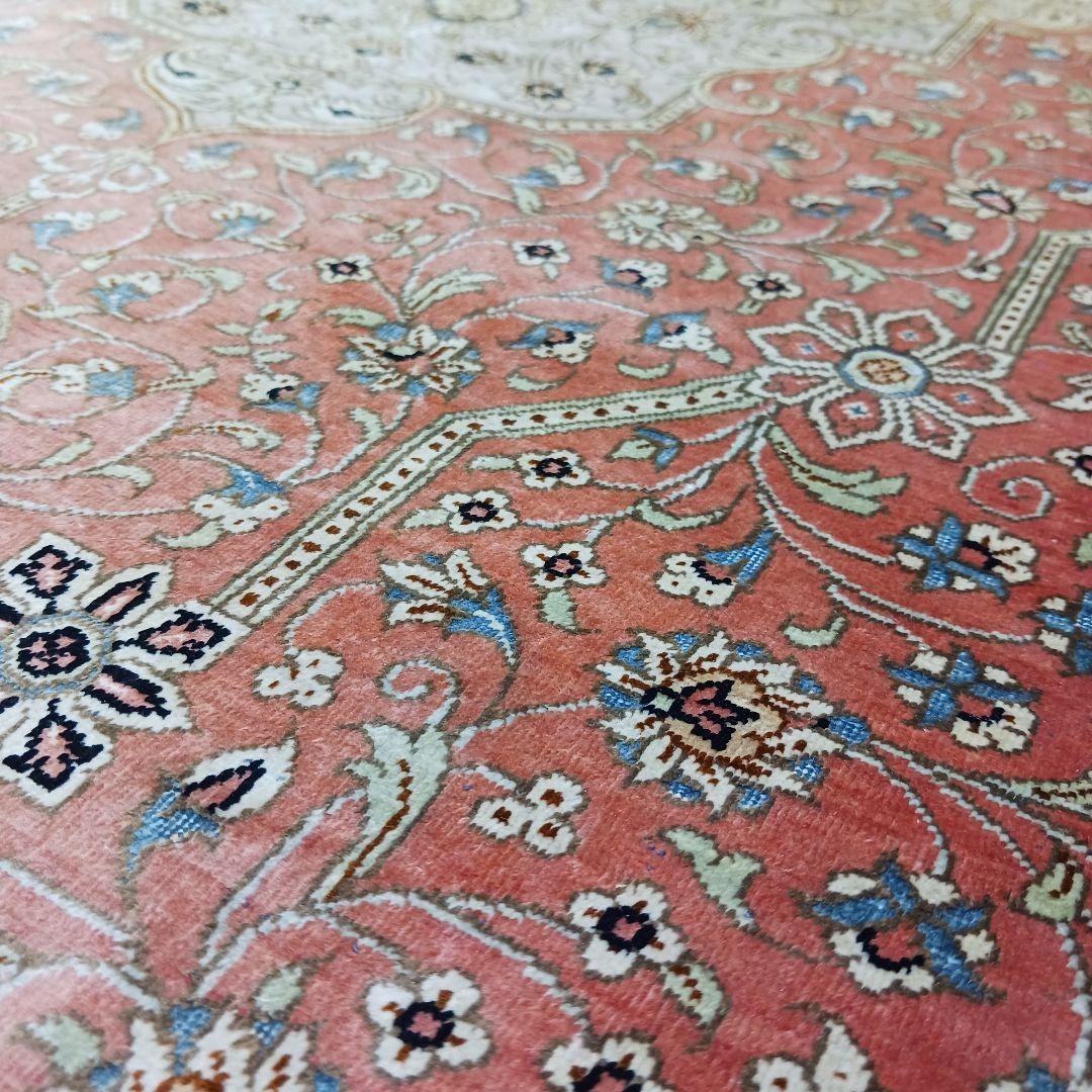 Y3196 高級ペルシャ クム産 工房サイン シルク100% 手織100万ノット