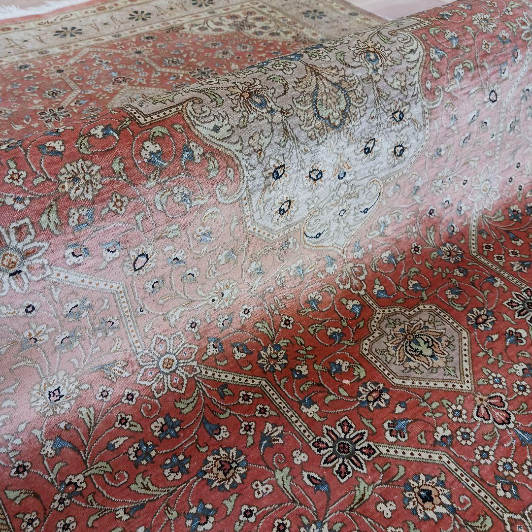 Y3196 高級ペルシャ クム産 工房サイン シルク100% 手織100万ノット