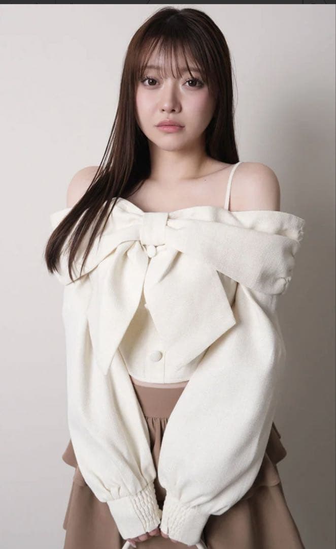 リップサービス　リボンオフショルロングスリーブトップス ホワイト