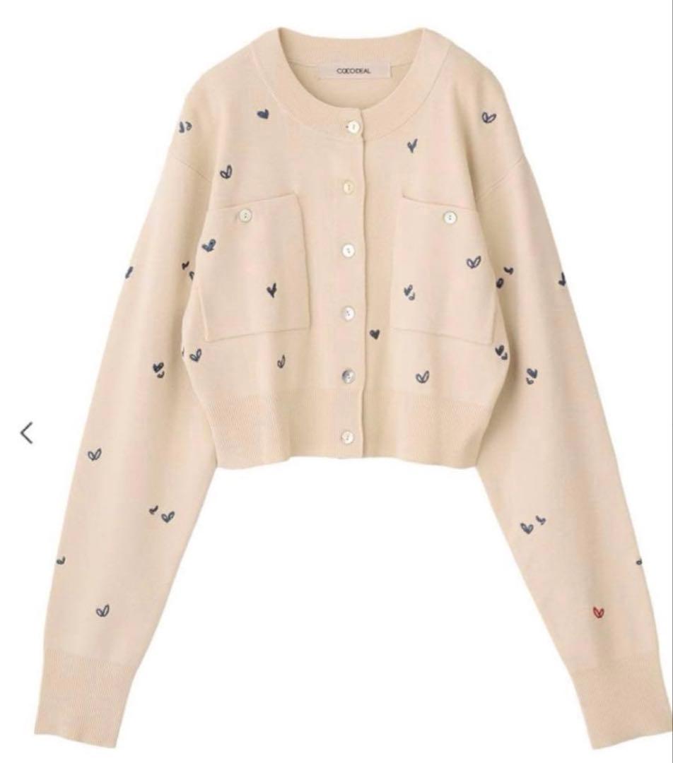 COCODEAL 小花/ハート刺繍ニットカーディガン