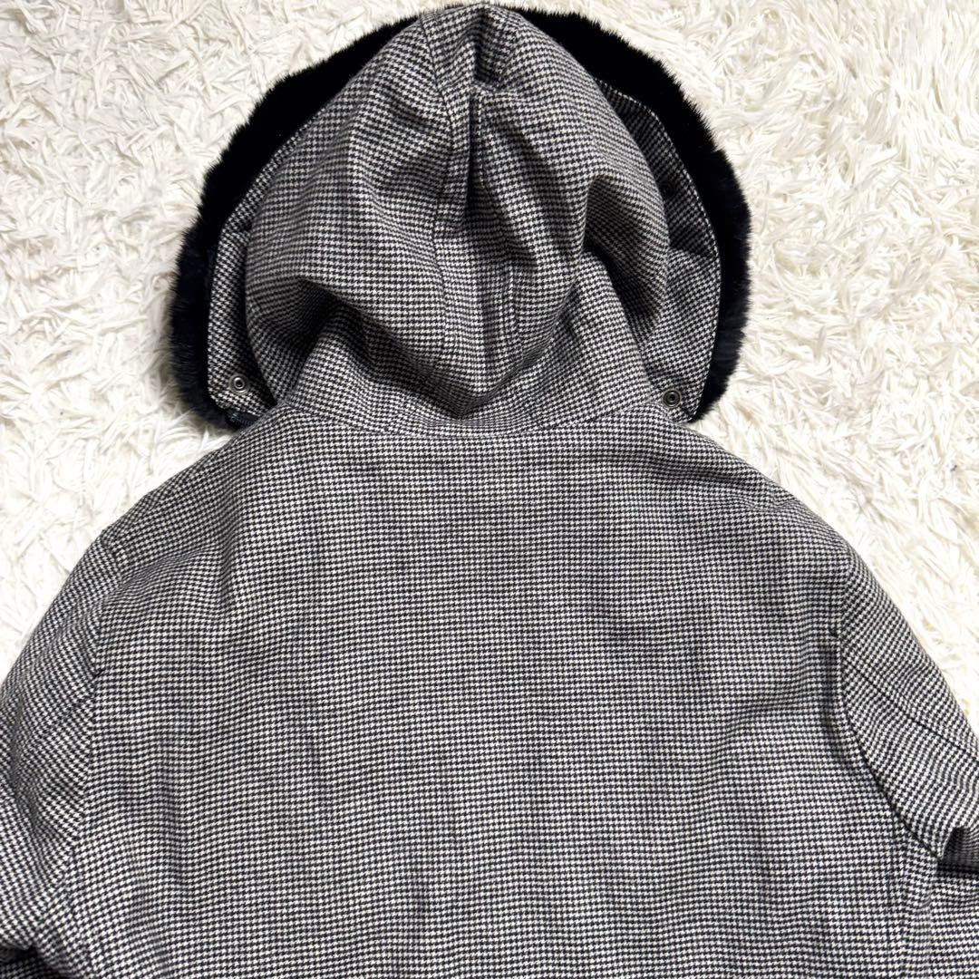 バーバリーブラックレーベル　パデッドコート　ノバチェック　千鳥柄　ラビットファー
