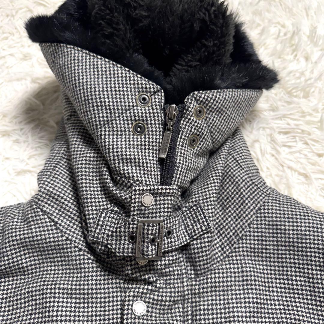 バーバリーブラックレーベル　パデッドコート　ノバチェック　千鳥柄　ラビットファー