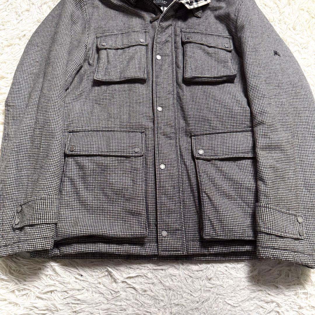 バーバリーブラックレーベル　パデッドコート　ノバチェック　千鳥柄　ラビットファー