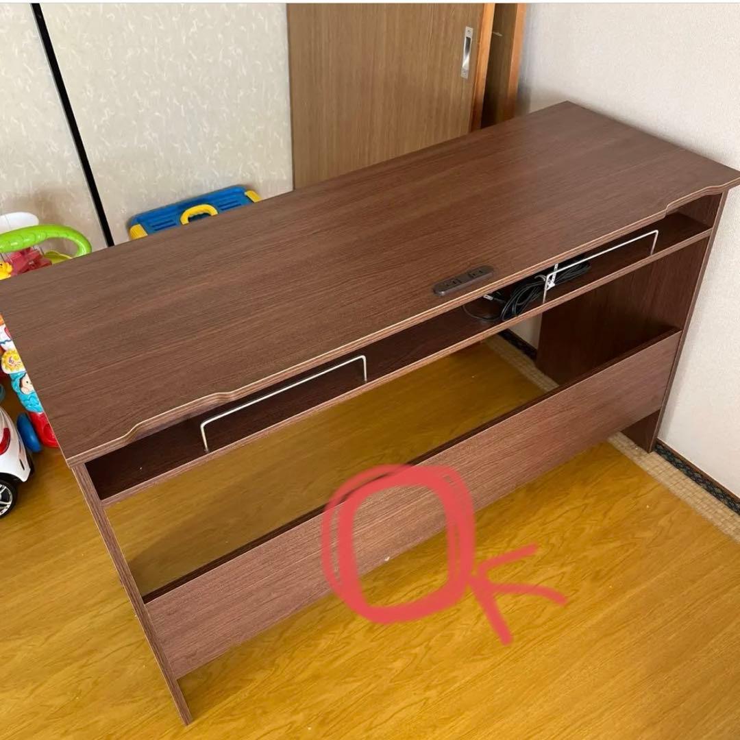 パソコンデスク　ブラウン　奥行45cm タップ収納