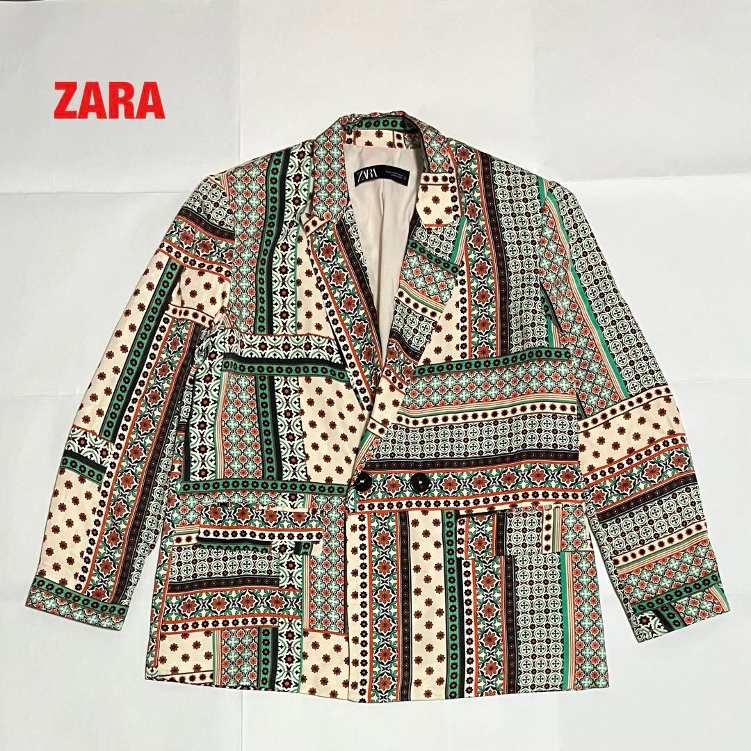 【人気】ZARA　ザラ　ダブルテーラードジャケット　ペーズリー柄　肩パッド