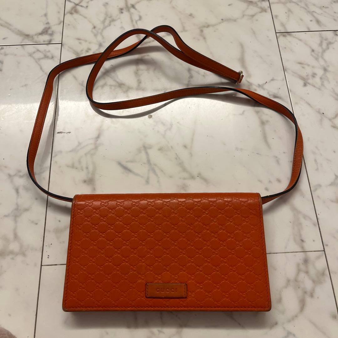 GUCCI オレンジ キルティング 長財布ショルダー付き