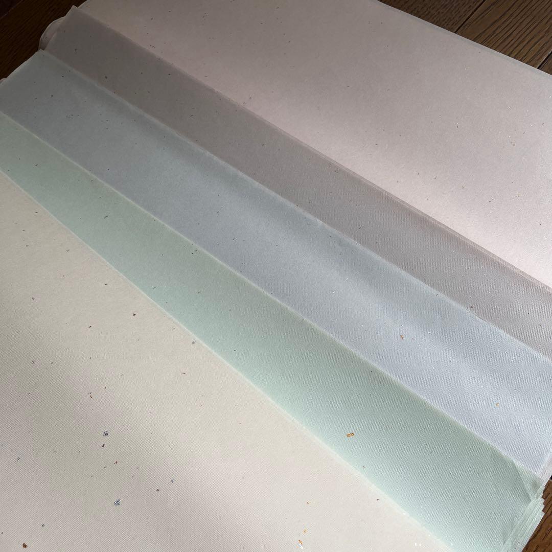 書道用紙聯落（1.75×7.5）金銀砂子振り41枚、玉紅50枚、おまけ水紋箋5枚