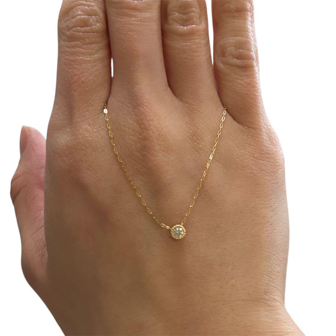極美品　agete K18YG 0.1ct ダイヤモンド ネックレス ミル打
