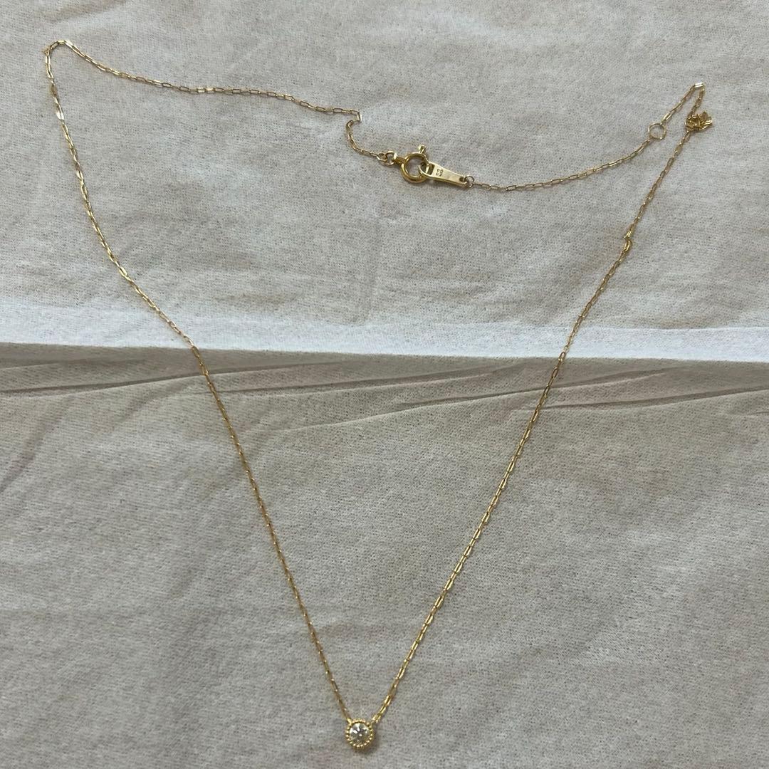 極美品　agete K18YG 0.1ct ダイヤモンド ネックレス ミル打