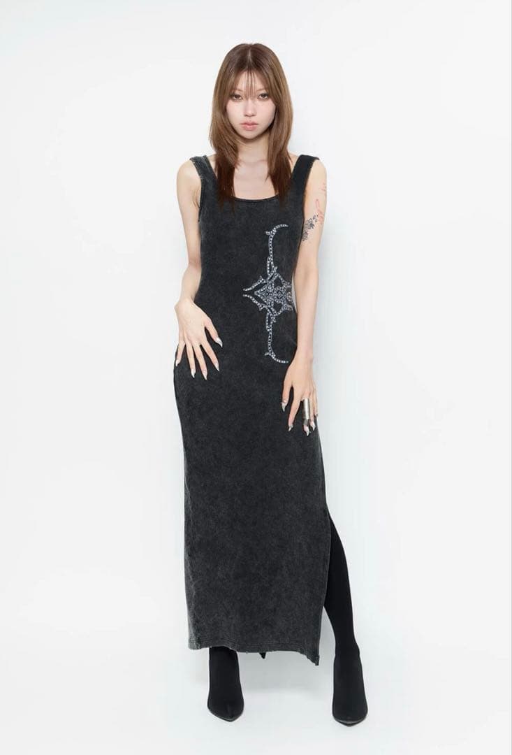 ワンピース theredthread S rhinestone dress/black