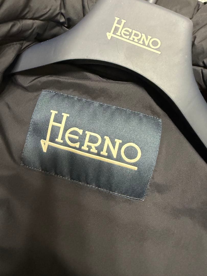 HERNO黒 フード付きダウンジャケットメンズ48