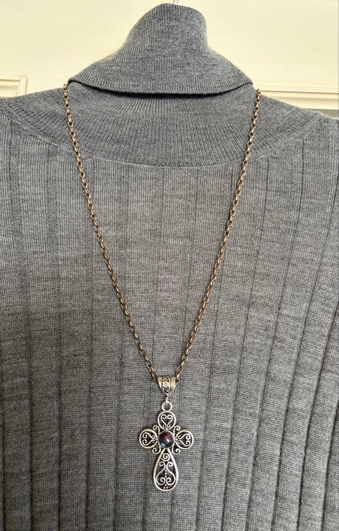 アッシュペーフランスヴィンテージ シルバー ラブラドライトクロスペンダントトップ