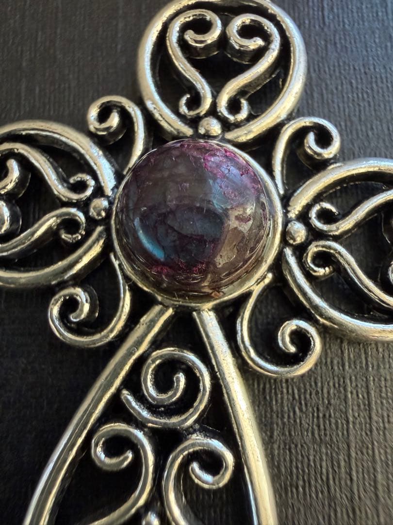 アッシュペーフランスヴィンテージ シルバー ラブラドライトクロスペンダントトップ