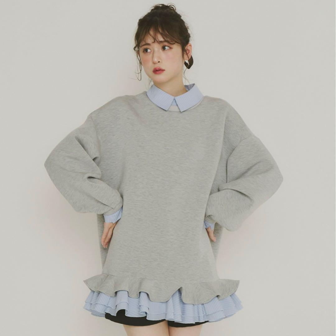 Olu. オルドット　フリルレイヤードダンボールスウェット グレー