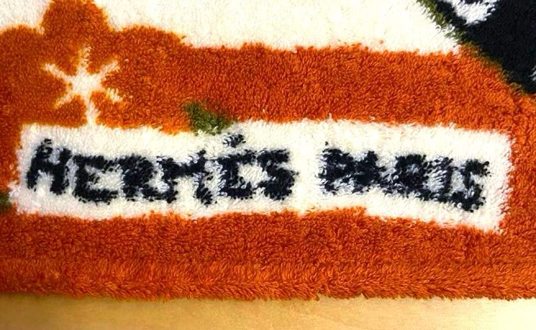 美品 エルメス ビーチタオル ラグ 玄関マット タイガー 虎 花柄 ブラウン