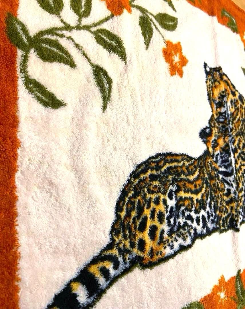 美品 エルメス ビーチタオル ラグ 玄関マット タイガー 虎 花柄 ブラウン
