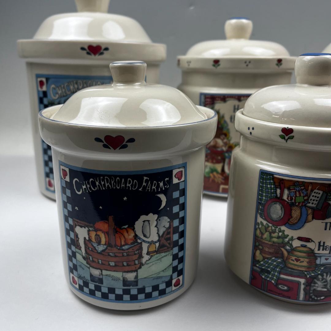 00 綺麗 陶器 キャニスター 6個セット 動物 ぶた 牛 イラスト