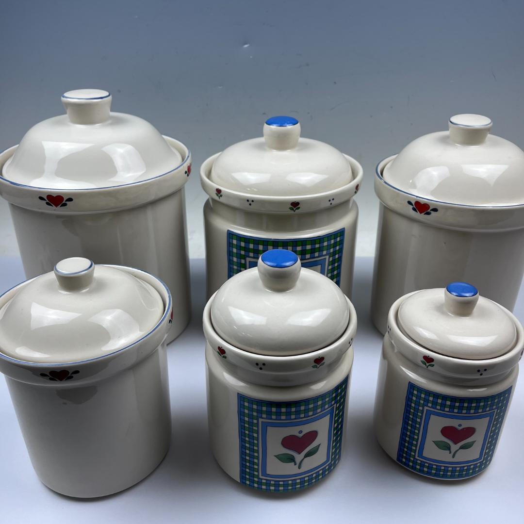 00 綺麗 陶器 キャニスター 6個セット 動物 ぶた 牛 イラスト