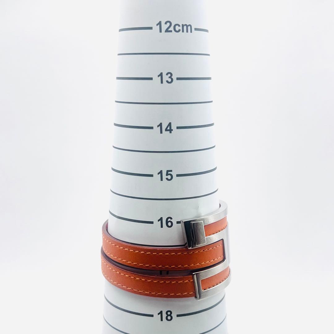 美品✨　エルメス　プスプス　オレンジレザー　シルバートーン　ブレスレット