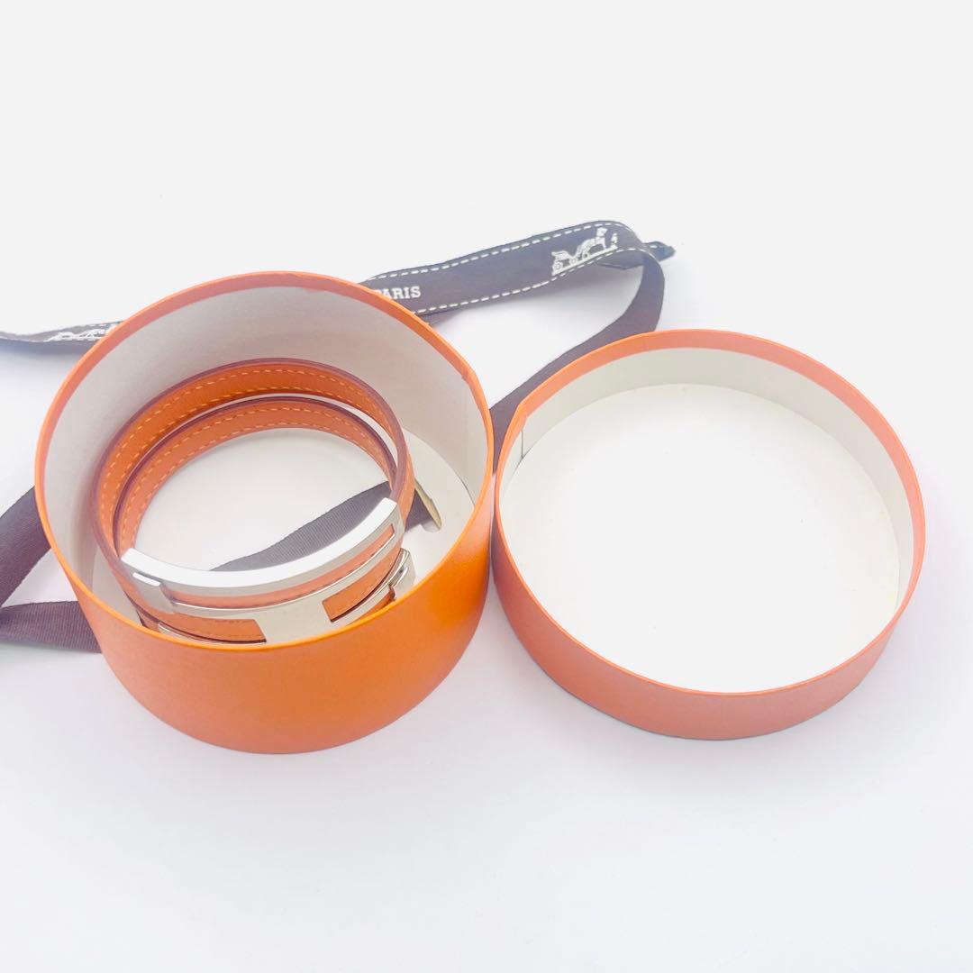 美品✨　エルメス　プスプス　オレンジレザー　シルバートーン　ブレスレット