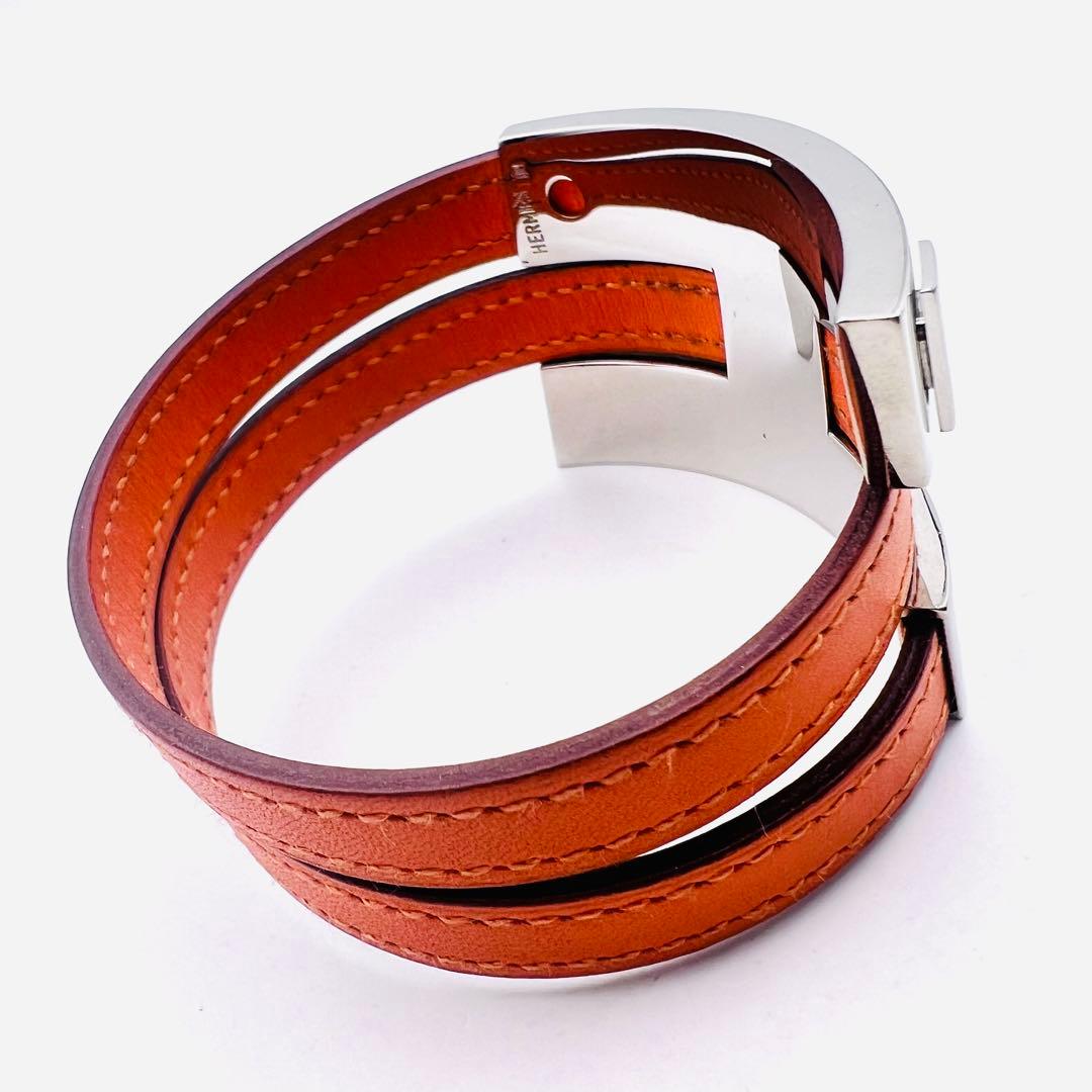 美品✨　エルメス　プスプス　オレンジレザー　シルバートーン　ブレスレット