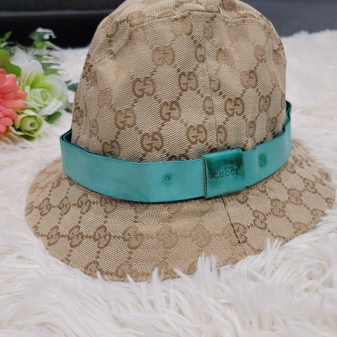 GUCCI　グッチ　総柄　ブルーリボン　バケットハット　帽子　キャップ