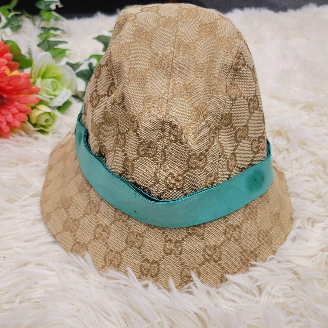 GUCCI　グッチ　総柄　ブルーリボン　バケットハット　帽子　キャップ