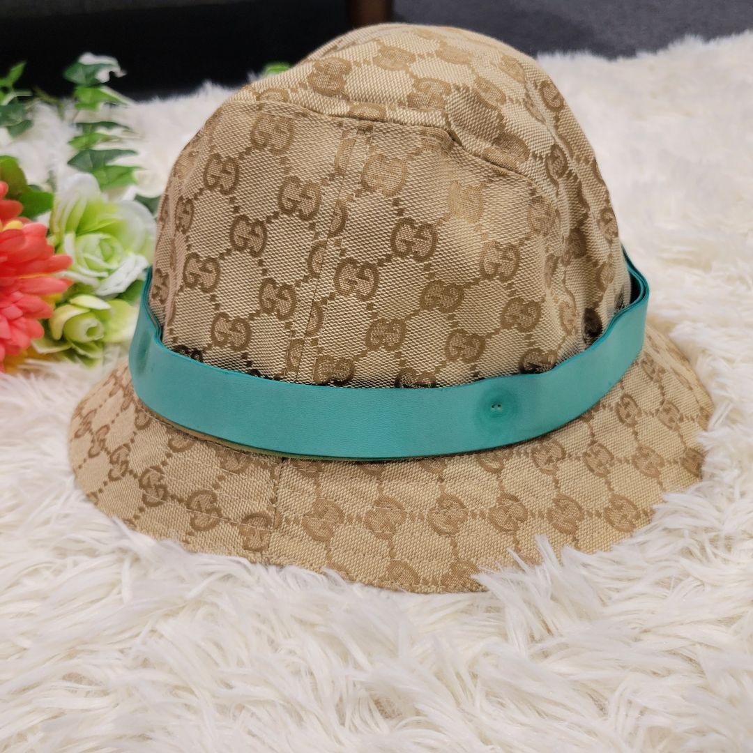 GUCCI　グッチ　総柄　ブルーリボン　バケットハット　帽子　キャップ