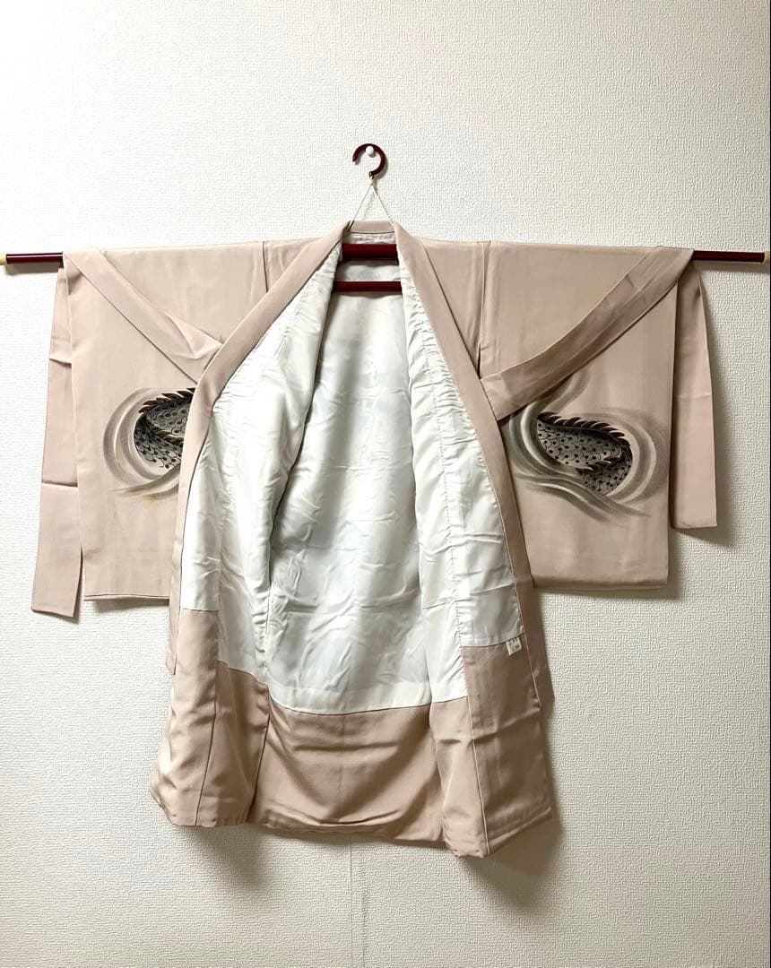 産着　手描き　龍　薄ベージュ　正絹