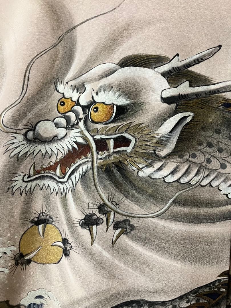 産着　手描き　龍　薄ベージュ　正絹