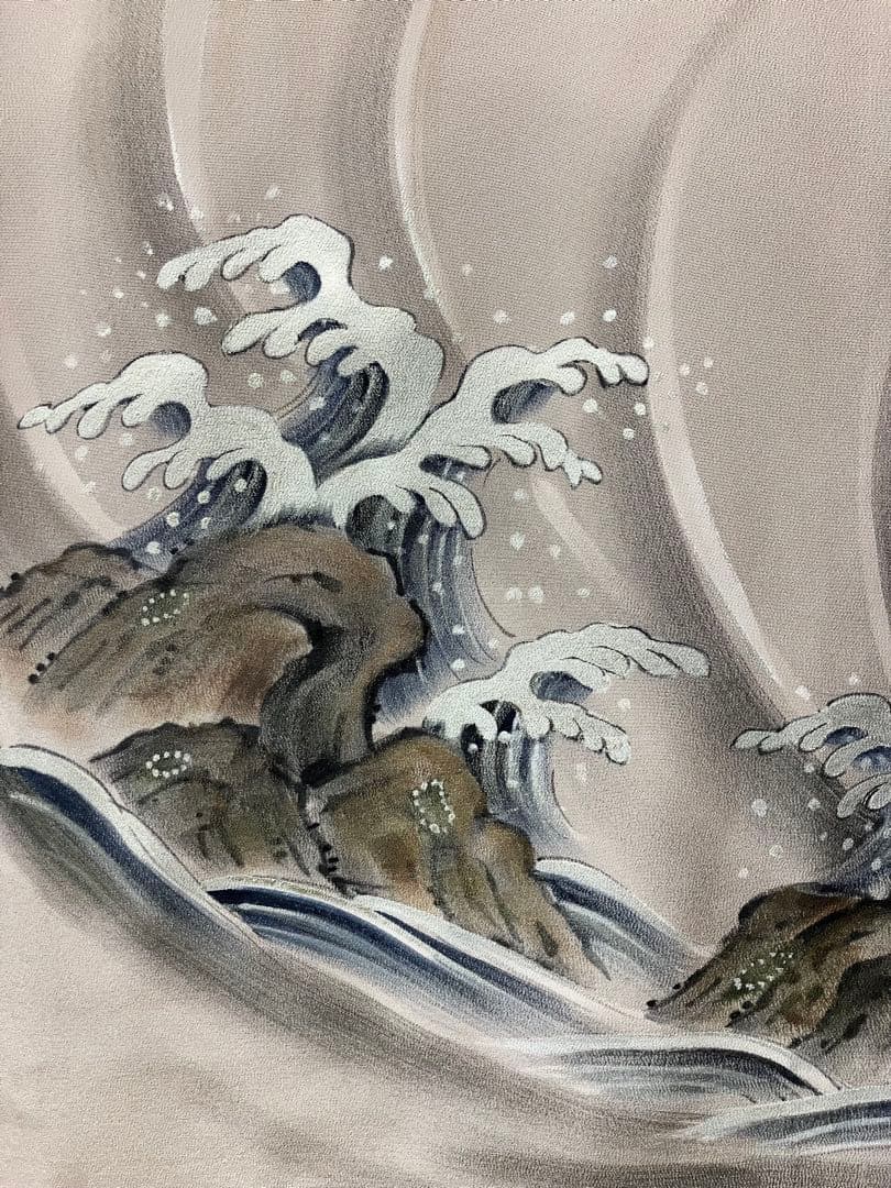 産着　手描き　龍　薄ベージュ　正絹