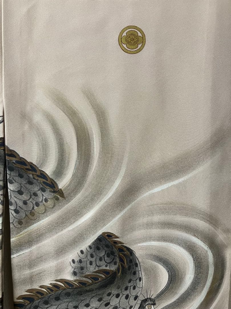 産着　手描き　龍　薄ベージュ　正絹
