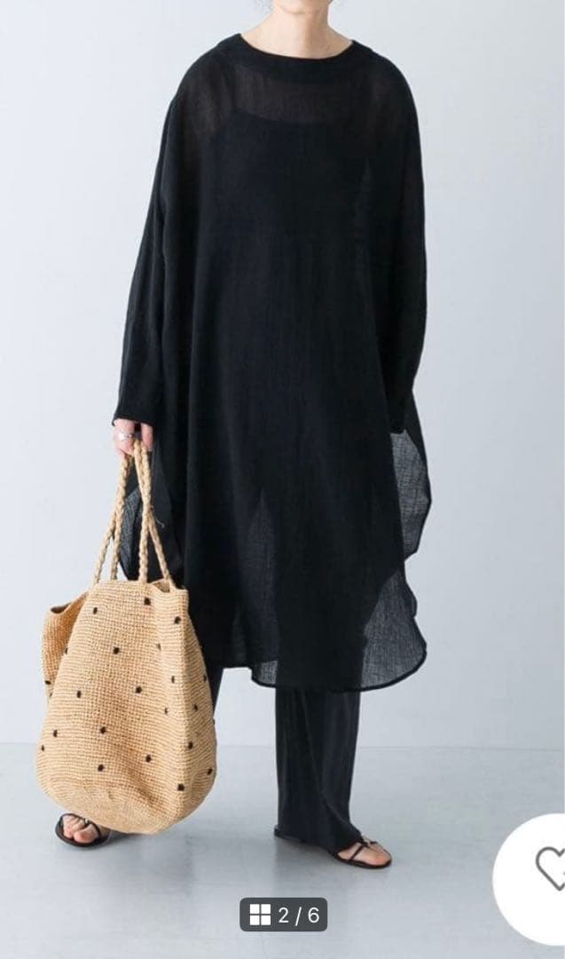 新品未使用タグ付き　かぐれ ガーゼロングチュニック 長袖 ワンピース ブラック