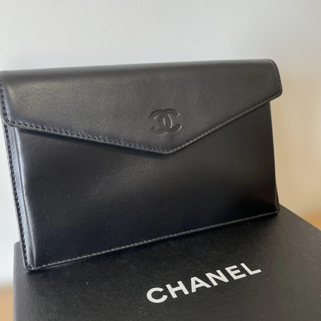 【未使用】CHANEL レザー 長財布 ブラック 箱・カード付