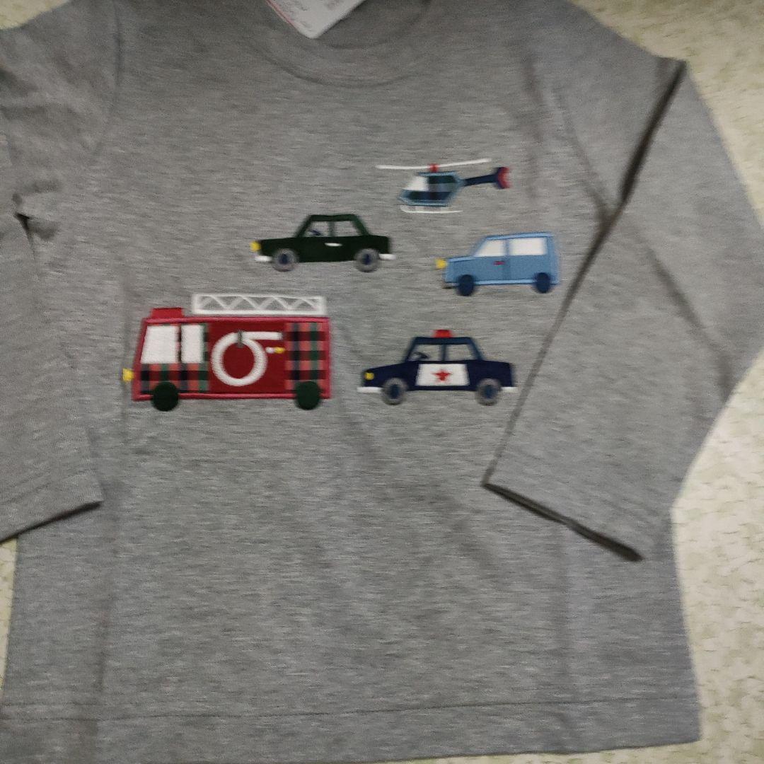 やす　ファミリア長袖Tシャツ車アップリケ　GY 　110